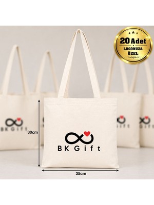 BK Gift Logonuza Özel 20 Adet Ham Bez Yatay Omuz Askılı Çanta 35X30 cm - Promosyon Logo Baskılı Ham Bez Çanta