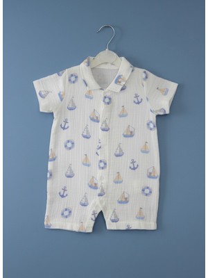 Babymet %100 Pamuk Erkek Bebek Müslin Tulum – Denizci Desen, Çıtçıtlı, Yumuşak&Doğal 