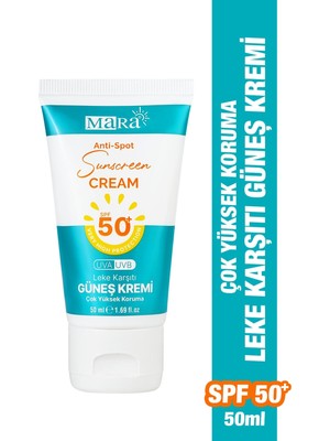 Mara Leke Karşıtı Yüz Güneş Kremi SPF 50+ Tüm Cilt Tipleri İçin 50 ml Renksiz Krem