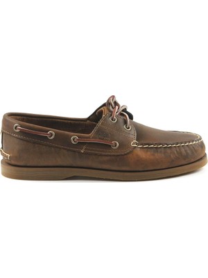 Timberland Classic Boat 2 Eye Erkek Kahverengi Deri Ayakkabı Yivli Kauçuk Taban ile Dayanıklı