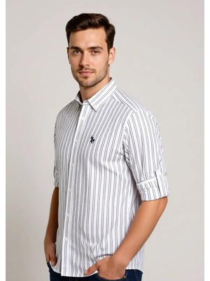 U.S. Polo Assn. Erkek Lacivert Desenli Gömlek Regular Fit Trend Tarzında