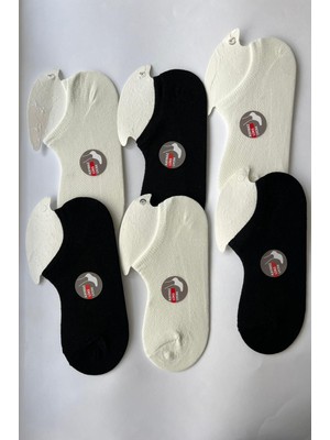 Admera Premium Admera 6'lı Kadın Kaymaz Lüks Lycra Babet Çorap Görünmez Ayakkabı Içi Siyah-Beyaz