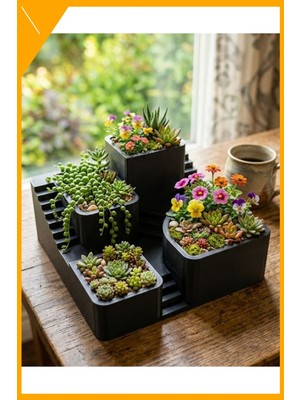 Esplendor Çok Bölmeli 3D Kaktüs Sukulent Saksı Seti Modern Masaüstü Bitki Standı