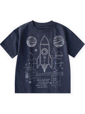 Cigit Roket Baskılı T-Shirt 2-12 Yaş Lacivert