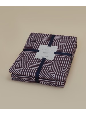 Maisonette Jakarlı Geometric Desenli Yatak Örtüsü Seti Mürdüm