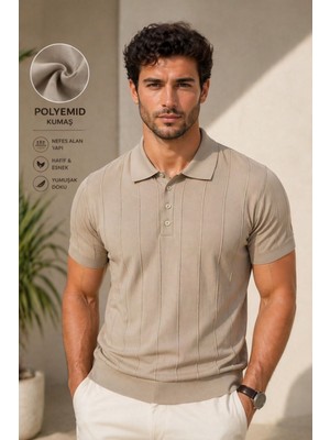 Zueofficial Erkek Yarım Düğmeli Polo Yaka Tişört Slim Fit Kısa Kollu Şık Yazlık Üst