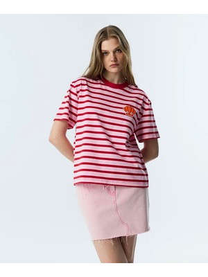 Twist Çizgi Desen Patch'li Tişört TS1260070138033