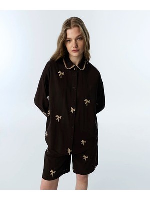 Twist Palmiye Nakışlı Gömlek TS1260025211074