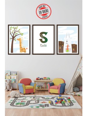 Giftcrea Uv Baskılı Çocuk Odası 3'lü Ahşap Mdf Tablo Seti - V9