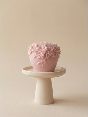 My Balli Store Pembe Renk Dekoratif Kabartmalı Çiçekli Soya Mum