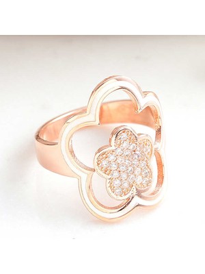 DMR Elegance ​gümüş Rose Çiçek Desenli Kadın Yüzük