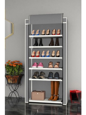 Handanca Çok Amaçlı Geniş Kullanıma Uygun 6 Katlı Bez Ayakkabılık Dolap Gri Renkli