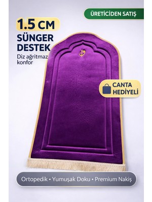 Bripurga Diz Ağrıtmaz Ortopedik Seccade – 1.5 cm Sünger Destekli, Çanta Hediyeli Lüks Namaz Seccadesi