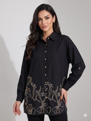 Moda İlgi Modailgi Boncuk Işlemeli Desenli Gömlek 10036