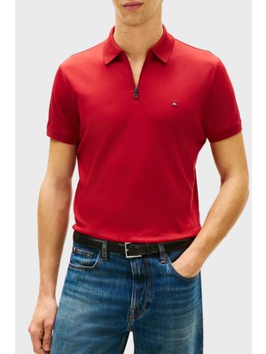 Tommy Hilfiger Pamuklu Regular Fit Logolu Fermuarlı Polo Yaka T Shirt Erkek Polo Yaka T Shirt MW0MW42758 Xıt