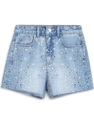 Twist Hotfıx Baskılı Denim Bermuda Şort TS1260013082CC2