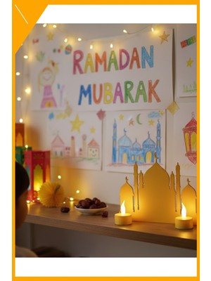 Esplendor 3D Işıklı Cami Siluet Masa Üstü Dekor LED Mumlu Hediye Seti