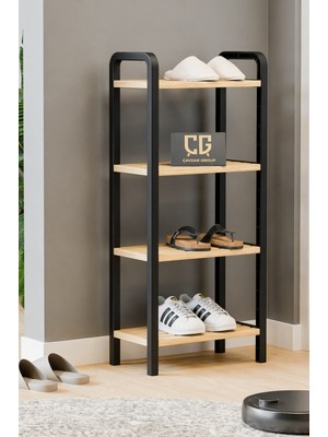 Handanca Fifty Mega 4 Katlı Ahşap Ayakkabılık 40 cm Ahşap Çubuklu 4 Bölmeli Lüks Raf Ünitesi Düzenleyici