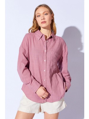 Manche Viskon Keten Yıkamalı Soft Dokulu Kadın Gömlek | Gül Kurusu MKS1610013-1
