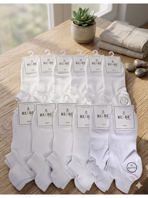 Ru-Be Bambu Erkek Patik Çorabı; Dikişsiz/kokulu/yıkamalı; Asorti /tamamı Siyah/tamamı Beyaz 12'li Kutu; (41-44)