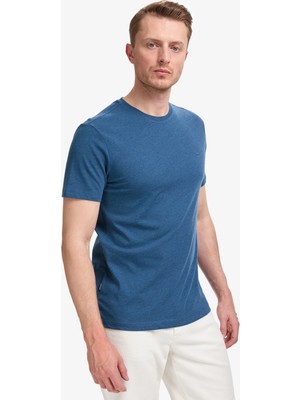 Pierre Cardin Erkek Indigo Melanj Slim Fit %100 Pamuk Bisiklet Yaka Basic Tişört 50325307-VR155