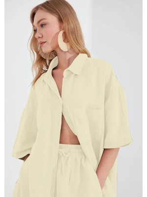 Manche Müslin Kadın Oversize Gömlek | Sarı MKS166965-01