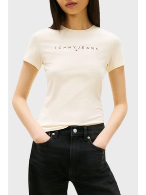 Tommy Jeans Pamuklu Slim Fit Logo Baskılı Bisiklet Yaka T Shirt Bayan T Shirt DW0DW18398 Aa7