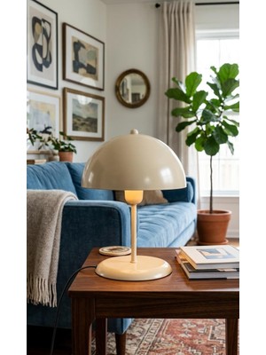 D-Light Solo Mantar Tasarım Krem Abajur 25 cm