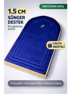 Bripurga Diz Ağrıtmaz Ortopedik Seccade – 1.5 cm Sünger Destekli, Çanta Hediyeli Lüks Namaz Seccadesi