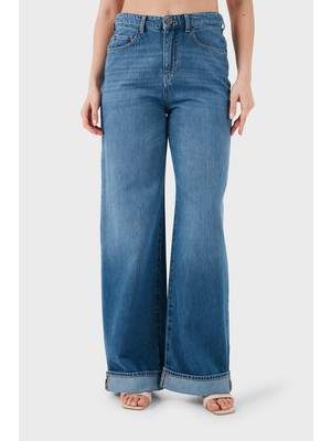 Emporio Armani Pamuklu Relaxed Fit Yüksek Bel Jeans Bayan Kot Pantolon EW000737 AF22225 MB003