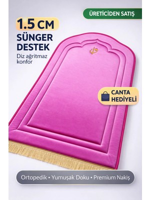 Bripurga Diz Ağrıtmaz Ortopedik Seccade – 1.5 cm Sünger Destekli, Çanta Hediyeli Lüks Namaz Seccadesi