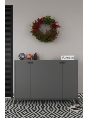 Handanca Artemis 4 Kapaklı 3 Raflı Ayakkabılık Antrasit