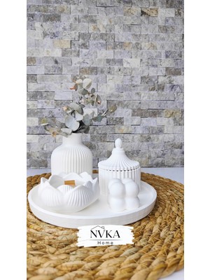 Handanca 4 Lü Set Çizgili Vazo+Lotus Mumluk+Kapaklı Saklama Kutusu+Bubble Dekoratif Obje