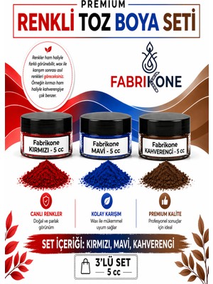 Fabrikone 3'lü Set Premium Parafin Soya Wax Toz Mum Boyası Hobi Seti - 5 cc (Kırmızı, Mavi, Kahverengi) BKFAB3KMKH5G