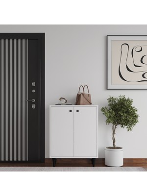 Handanca Artemis 4 Raflı 2 Kapaklı Ayakkabılık Beyaz