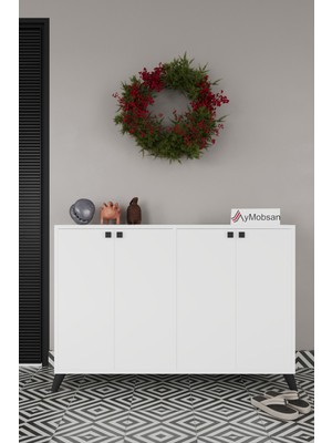 Handanca Artemis 4 Kapaklı 3 Raflı Ayakkabılık Beyaz