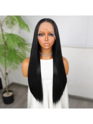 Colezium Siyah Fiber Sen Düz Tül Peruk