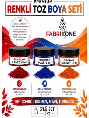 Fabrikone 3'lü Set Premium Parafin Soya Wax Toz Mum Boyası Hobi Seti - 5 cc (Kırmızı, Mavi, Turuncu) BKFAB3KMT5G