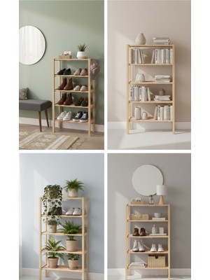 Handanca Doğal Ahşap 4 Katlı Ayakkabılık