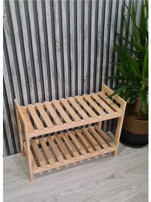 Handanca Wood's 2 Raflı Ahşap Ayakkabılık Doğal Ağaç Ayakkabılık 2 Raflı 70X30X50