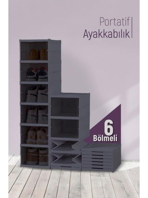 Handanca Katlanabilir Portatif 6 Katlı Plastik Ayakkabılık Ayakkabı Düzenleyici Organizer Siyah