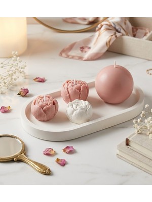 My Balli Store Dekoratif Tabaklı Soya Mum & Koku Taşı Seti (Pudra Pembe)