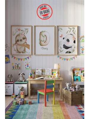 Giftcrea Uv Baskılı Çocuk Odası 3'lü Ahşap Mdf Tablo Seti - V8