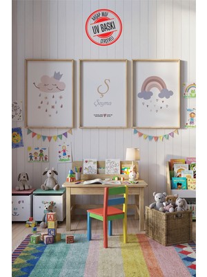 Giftcrea Uv Baskılı Çocuk Odası 3'lü Ahşap Mdf Tablo Seti - V11
