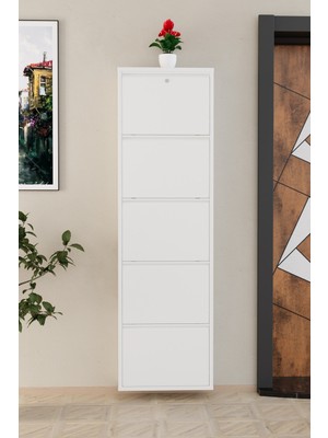 Handanca Kilitli 5 Kapaklı Metal Ayakkabılık Beyaz