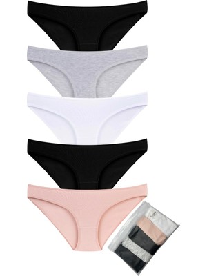 Eslara Kadın 5'li Paket Pamuklu Basic Bikini Külot Seti - Çoklu Renk Karma Seri