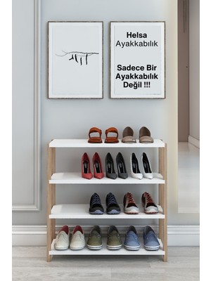 Handanca Helsa Beyaz 4 Raflı Ahşap Ayakkabılık -Çok Amaçlı Dekoratif Raf, Organizer - Demonte ve Kolay Montaj