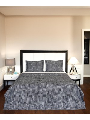 Maisonette Jakarlı Geometric Desenli Yatak Örtüsü Seti Lacivert