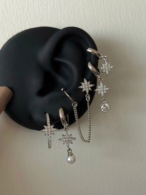 Handanca Çelik Silver Kutup Yıldızlı 6 Lı Küpe Seti