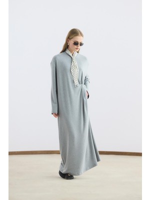 Kadriye Baştürk Modal Cupra Asimetrik Düğüm Detaylı Elbise Gri Melanj